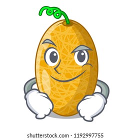 Smirking ripe honeydew melon in market cartoon