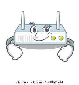 Smirking router is installed in cartoon wall