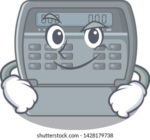 Smirking security alarm in the mascot shape