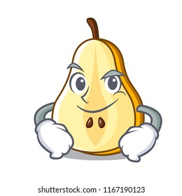 Smirking slice of ripe green pear character