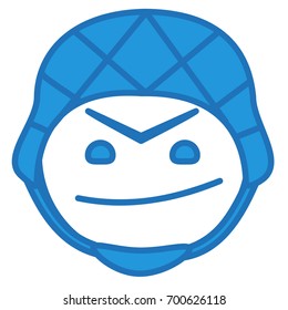 smirking soldier emoji wearing a war camouflage helm or helmet, simplistic facial expression vector illustration, simple hand drawn circle shaped emoticon, funny cartoon character, eps 10