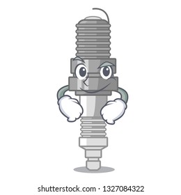 Smirking spark plug in a cartoon box
