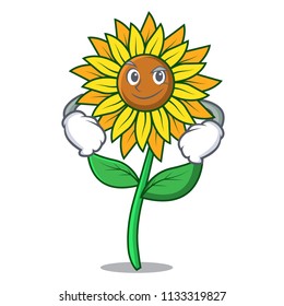 Smirking sunflower character cartoon style