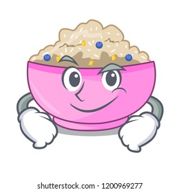 Smirking traditional porridge rice in bowl cartoon