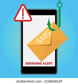 Smishing concept. Electronic message being fished by a hacker for fraudulent use. Scam Alert