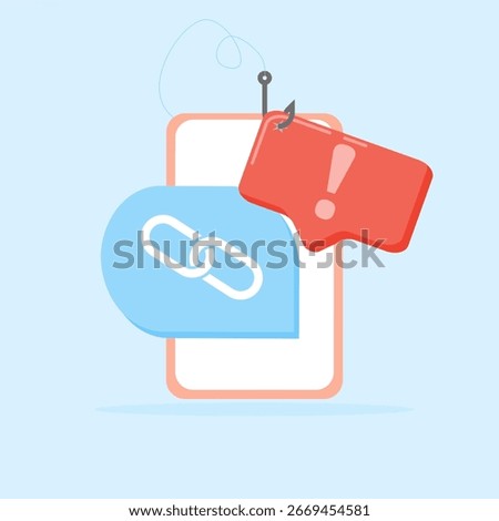 Smishing warning in chat, with a fake chat message or link via instant messaging or messenger app. Vector illustration of a smishing attack concept on a mobile device.