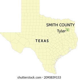 Smith County and city of Tyler location on Texas state map