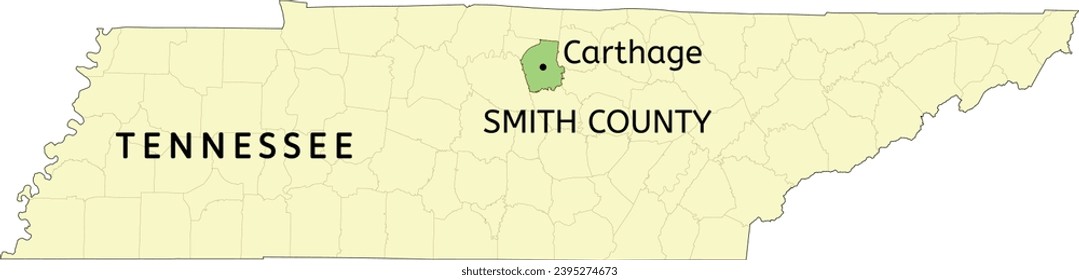 Smith County and town of Carthage location on Tennessee state map