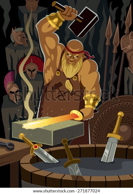 Smith God Hephaestus Vulcan Forging Sword Stock Vector Royalty Free