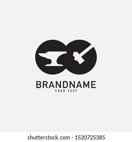 Smith and Hammer Logo Design. Forge Logo. Isolated in White Background. Modern Design. Vector Illustration