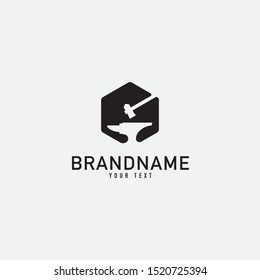 Smith And Hammer Logo Design. Forge Logo. Isolated In White Background. Modern Design. Vector Illustration