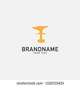 Smith and Hammer Logo Design. Forge Logo. Isolated in White Background. Modern Design. Vector Illustration