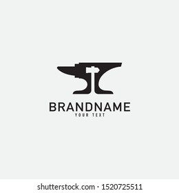 Smith and Hammer Logo Design. Forge Logo. Isolated in White Background. Modern Design. Vector Illustration