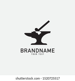 Smith and Hammer Logo Design. Forge Logo. Isolated in White Background. Modern Design. Vector Illustration