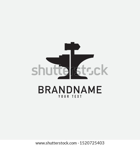 Smith and Hammer Logo Design. Forge Logo. Isolated in White Background. Modern Design. Vector Illustration
