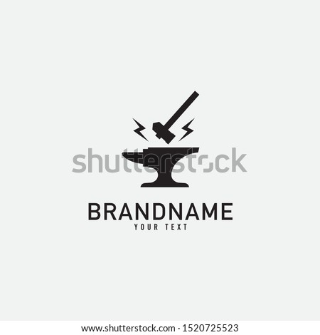 Smith and Hammer Logo Design. Forge Logo. Isolated in White Background. Modern Design. Vector Illustration