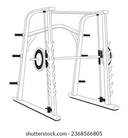 Smith machine for weight training flat monochrome isolated vector object. Weight power rack. Gym equipment. Editable black and white line art drawing. Simple outline spot illustration for web design