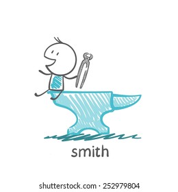 smith  sitting on a large anvil illustration