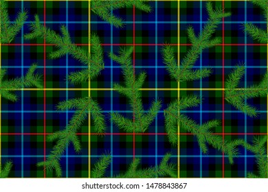 Smith tartan with Christmas tree branches for Christmas and New Year decoration 