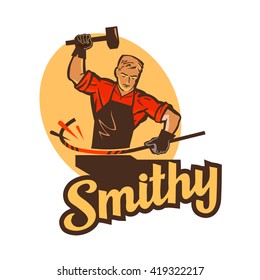 smithy, blacksmith label and logo. vector illustration