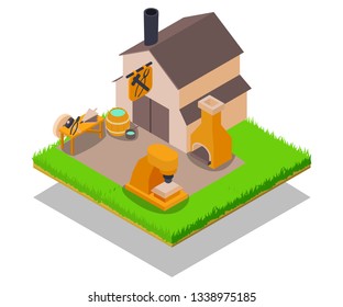 Smithy concept banner. Isometric banner of smithy vector concept for web, giftcard and postcard