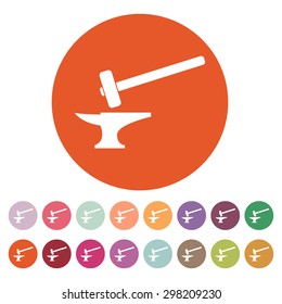 The smithy icon. Forge and stithy, blacksmith symbol. Flat Vector illustration. Button Set