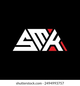 SMK-Dreieck-Buchstaben-Logo-Design mit Dreieck-Form. SMK Triangle Logo Design Monogramm. SMK-Dreieck-Vektorgrafik-Logo-Vorlage mit Rot. SMK dreieckiges Logo Einfaches, elegantes und luxuriöses Design.