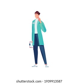 Smling male doctor in uniform flat icon on white background vector illustration