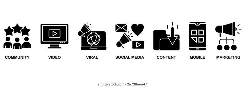 SMM banner web icon vector illustration concept for� social media marketing with icon of community, video, viral, social media, content, mobile and marketing