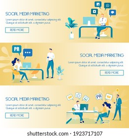 Smm Campaign Web Banners Vector Templates Set. Social Media Marketing Website Interface. Creative Content Generation Homepage Layout. Advertising Campaigns Tactics. Landing Page Cartoon Concept