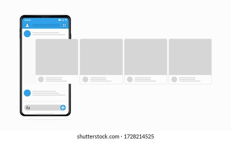 SMM Concept New Posts To Social Network Are Added To The Phone Screen Posting On Social Networks Smartphone With Interface Carousel Post On Social Network Easily Edit Or Add Objects Vector Realistic