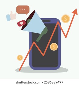 SMM concept. Social media and digital marketing.Online likes, comments and followers growth. Internet content and strategy. Flat vector illustration isolated on background.