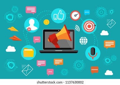 SMM concept vector illustration. Communication and promotion strategy with social media.