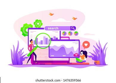 SMM, digital marketing and Internet advertisement. Search engines, online marketing and seo tools, search engines optimization concept. Vector isolated concept creative illustration