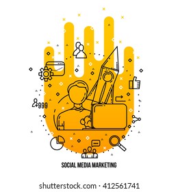 SMM expert , specialist . Social media marketing concept illustration. Vector SMM ions set.
