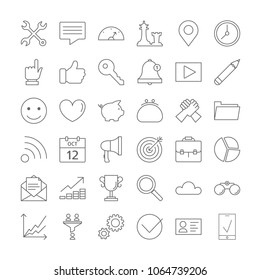 SMM icons set. Linear illustrations on white.