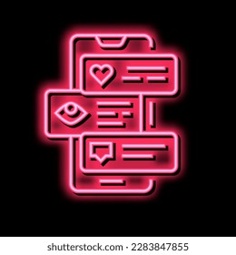 smm como ver y comentar pantalla de teléfono neon light sign vector. símbolo smm como ver y comentar el signo de la pantalla del teléfono. ilustración de símbolo aislado