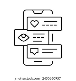 Vector de la línea de la pantalla del teléfono de la vista y del comentario. símbolo de la pantalla del teléfono de la vista y del comentario.
