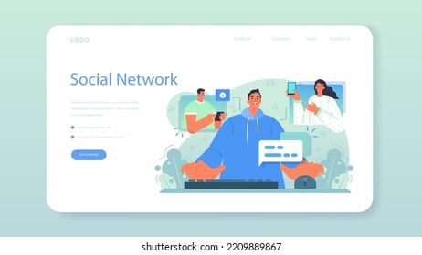 SMM manager web banner or landing page. Social media marketing specialist advertising a business through social networks. Content management and brand promotion. Flat vector illustration