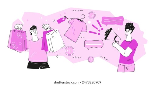 SMM market strategy and promotion in social networks, flat illustration isolated on white background. Marketing Strategy, public relations and PR technologies concept.