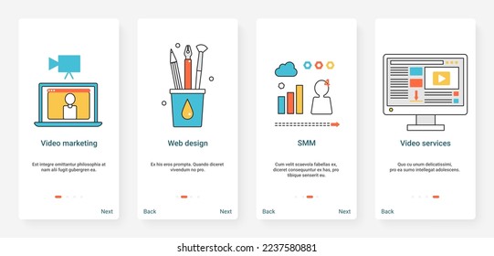 Smm marketing strategy. Seo optimization, video advertising campaign vector monocolor illustration