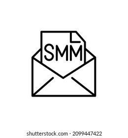 SMM marketing por correo electrónico. Icono de trazo de píxeles perfecto, modificable