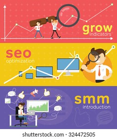 Smm, Seo optimization infographic and web analytics in flat design elements. 