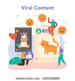 SMM social media marketing concept. Advertising of business and communication in the internet through social network. Like and share viral content. Isolated flat illustration