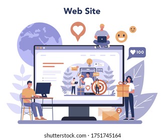 SMM social media marketing online service or platform. Advertising of business in the internet through social network. Website. Vector illustration