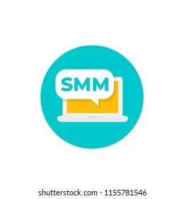 SMM, Social Media Marketing vector icon with laptop