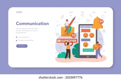 SMM social media marketing web banner or landing page. Advertising of business in the internet through social network. Like and share viral content. Isolated flat illustration