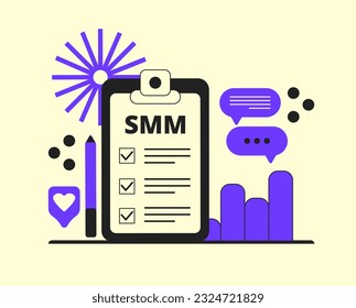 SMM strategy, digital marketing tool, user engagement and interaction abstract metaphor. The concept of a vector illustration on the topic of promotion in social networks.