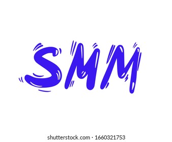 Texto SMM aislado en fondo blanco. Frase de marketing en medios sociales dibujada a mano. Abreviatura de tinta. Tipografía estilizada vectorial.
