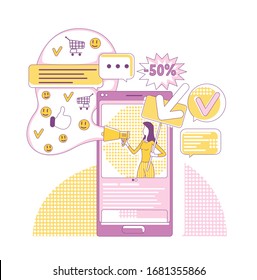 SMM tools thin line concept vector illustration. Internet promoter, influencer 2D cartoon character for web design. Social media marketing, viral online advertising, internet promotion creative idea